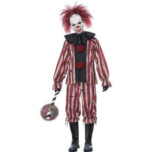 🆕Red Nightmare Clown Shirt hook & loop fastener Back Neck Costume